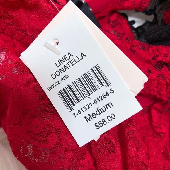 NWT Linea Donatella Intimates Camidoll & Thong Red w/ Black Lace Trim - Picture 12 of 15